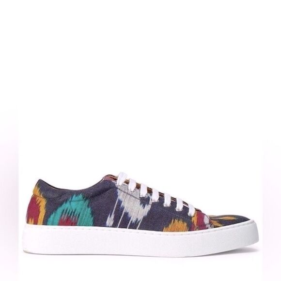 Ralph Lauren Spring 2022 Collection Blue Multi Ikat Print Simra Low Top Sneaker - Picture 5 of 16